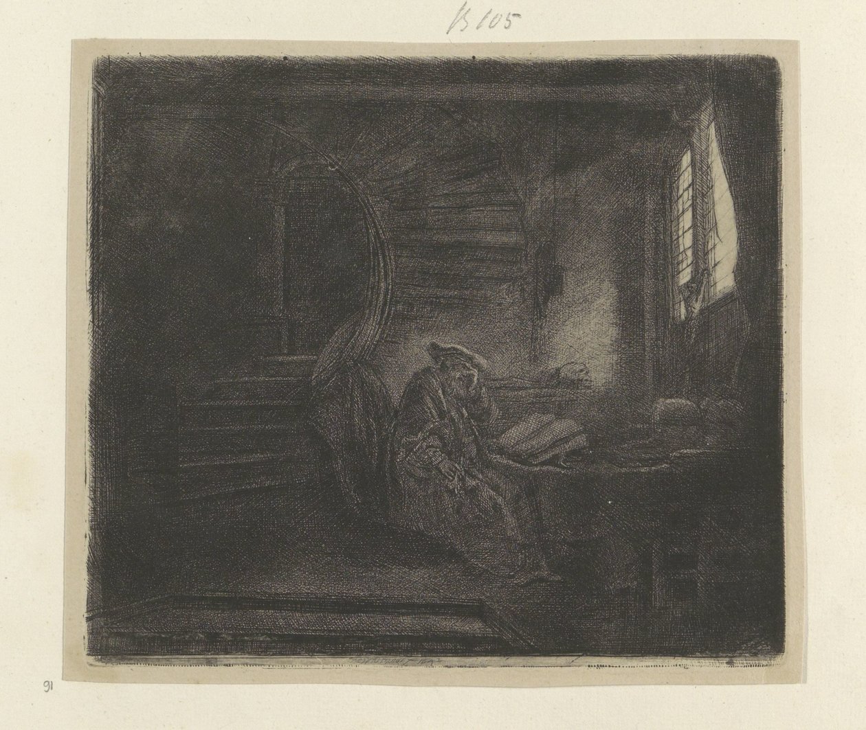 Hieronymus in een donker studeervertrek Kokoelma kahdeksankymmentäviisi alkuperäistä vedosta (sarjan nimi) tekijältä Rembrandt van Rijn