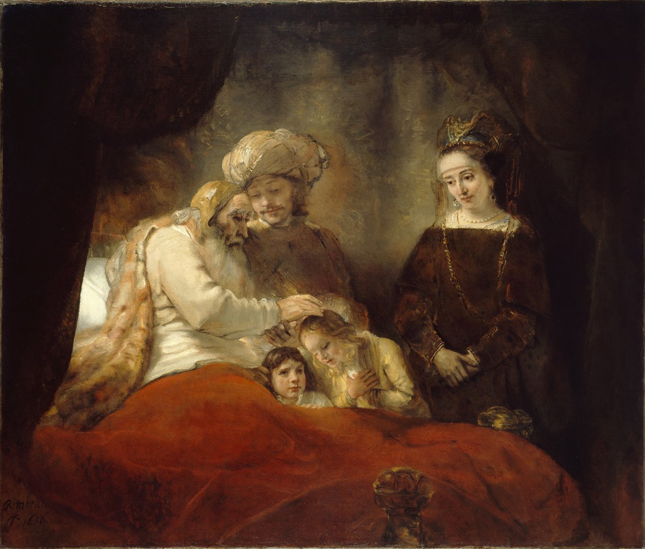 Jaakob siunaa Efraimia ja Manassea, 1656 tekijältä Rembrandt van Rijn