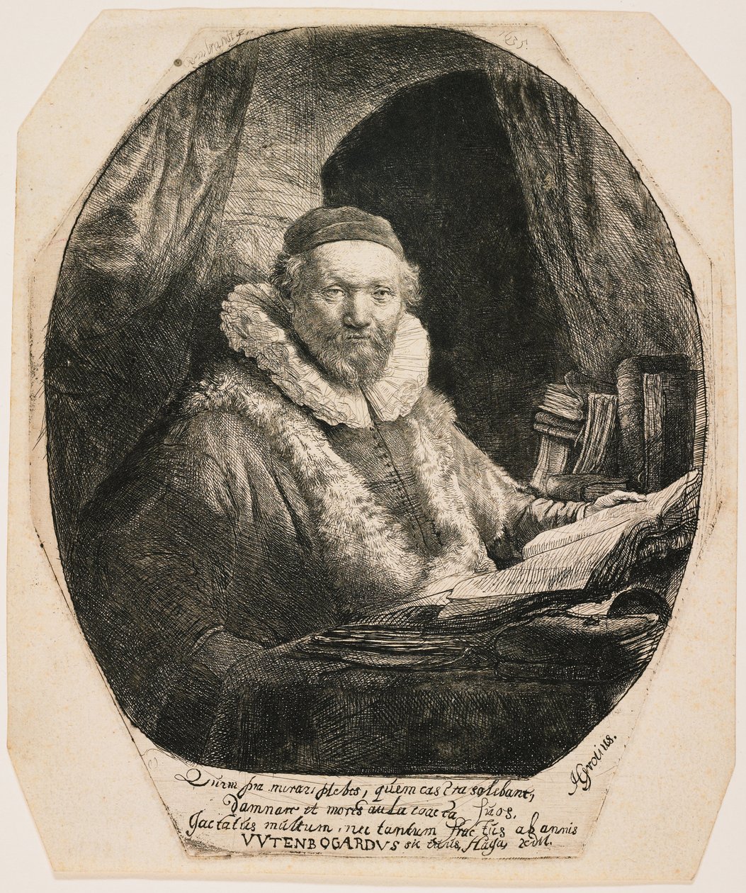 Jan Uytenbogaert, remonstranttien saarnaaja tekijältä Rembrandt van Rijn