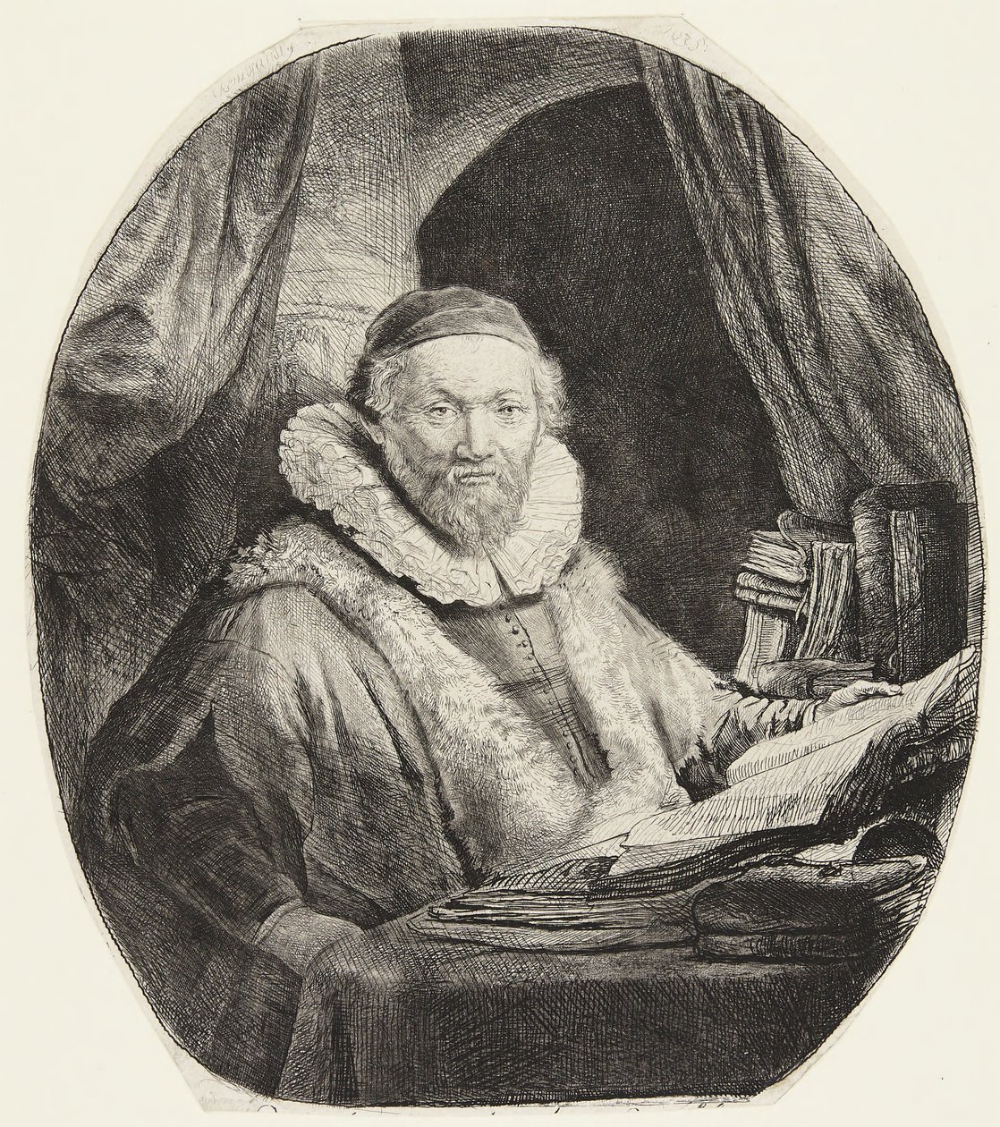 Jan Uytenbogaert, remonstranttien saarnaaja tekijältä Rembrandt van Rijn