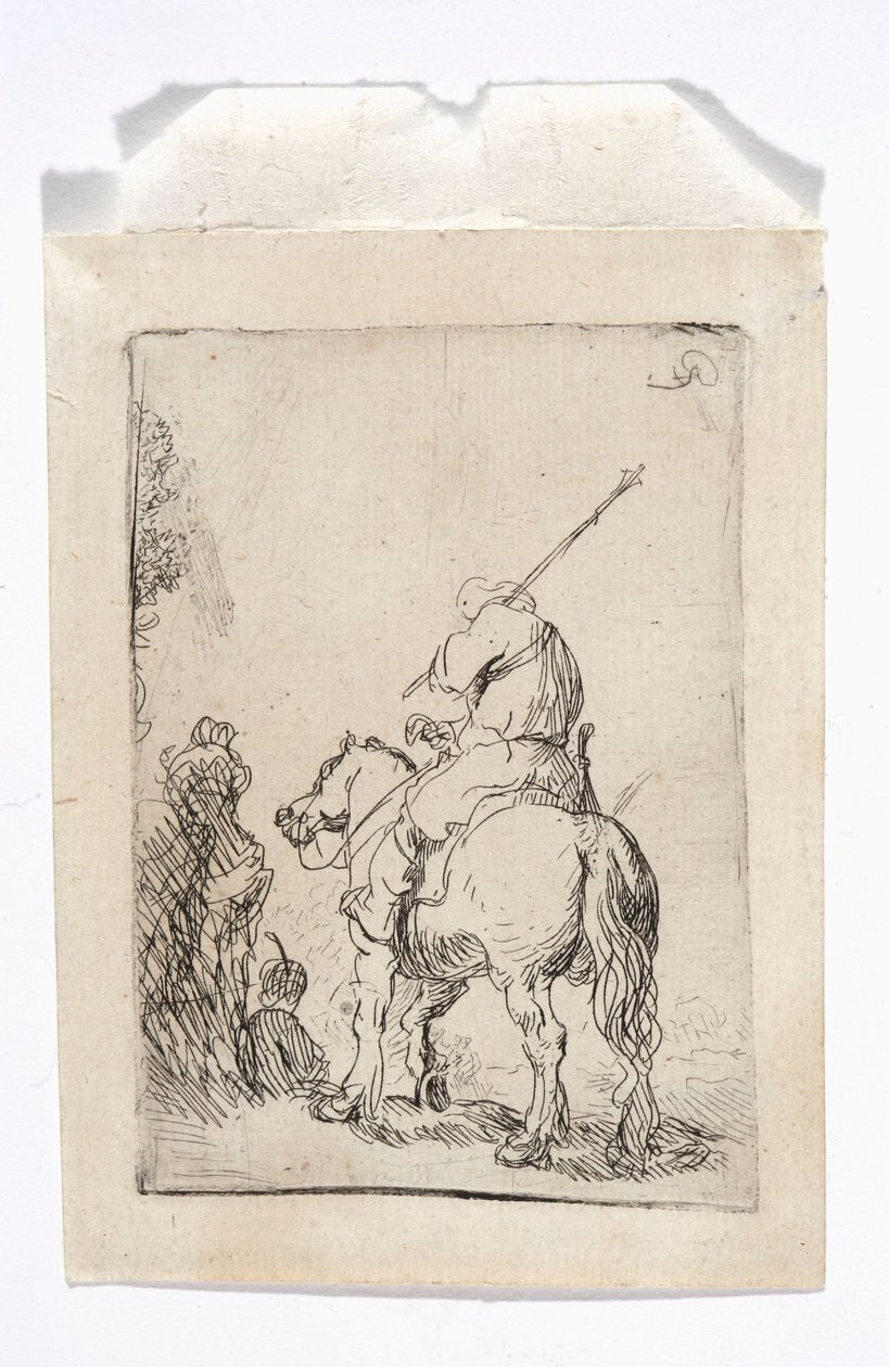 Turbanipäinen ratsastaja hevosella tekijältä Rembrandt van Rijn