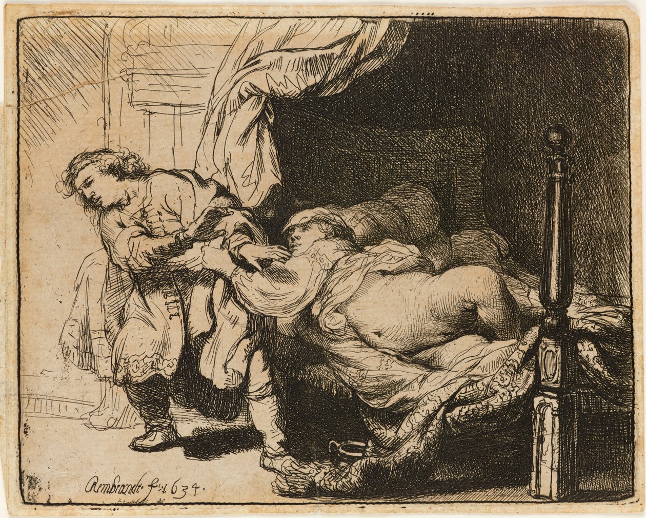 Joosefin ja Potifarin vaimo [1. 39: 7-12], 1634. tekijältä Rembrandt van Rijn