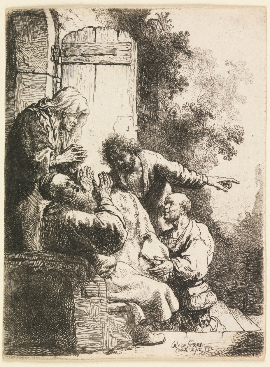 Joosefin takki tuotu Jaakobille tekijältä Rembrandt van Rijn