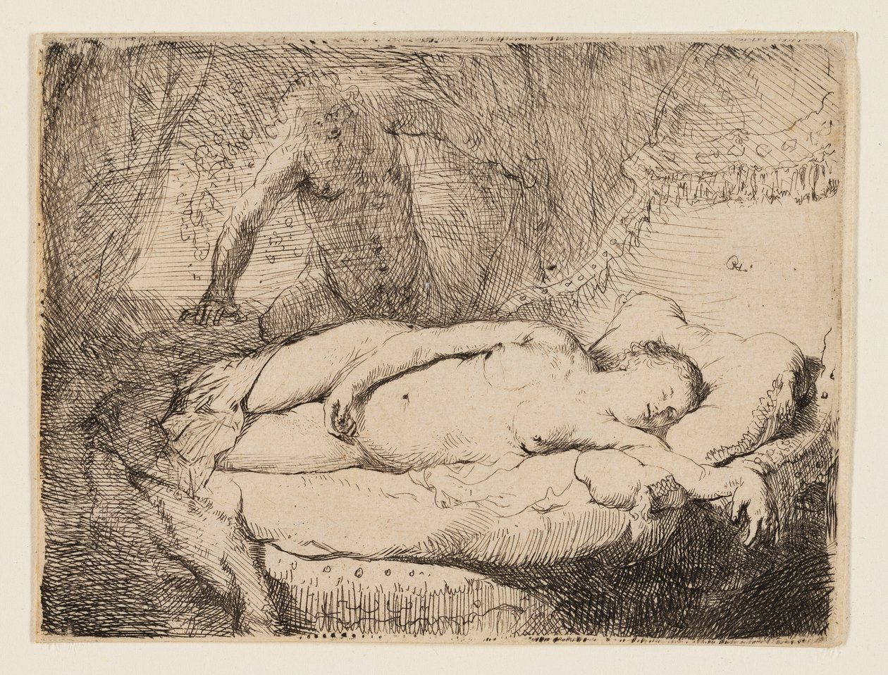 Jupiter ja Antiope: Pienempi levy tekijältä Rembrandt van Rijn