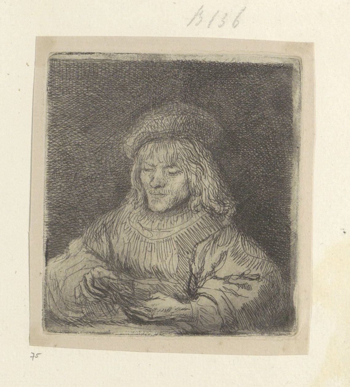 Kaartspeler Kokoelma kahdeksankymmentäviisi alkuperäistä vedosta (sarjan nimi) tekijältä Rembrandt van Rijn