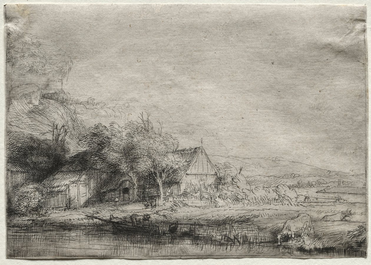 Maisema lehmän kanssa, c. 1650. tekijältä Rembrandt van Rijn