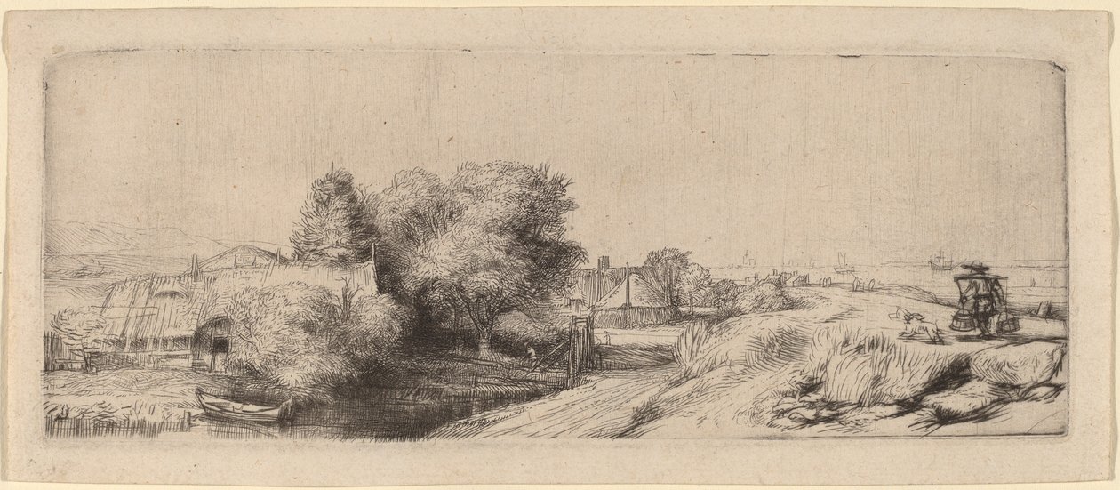 Maisema maitomiehen kanssa tekijältä Rembrandt van Rijn