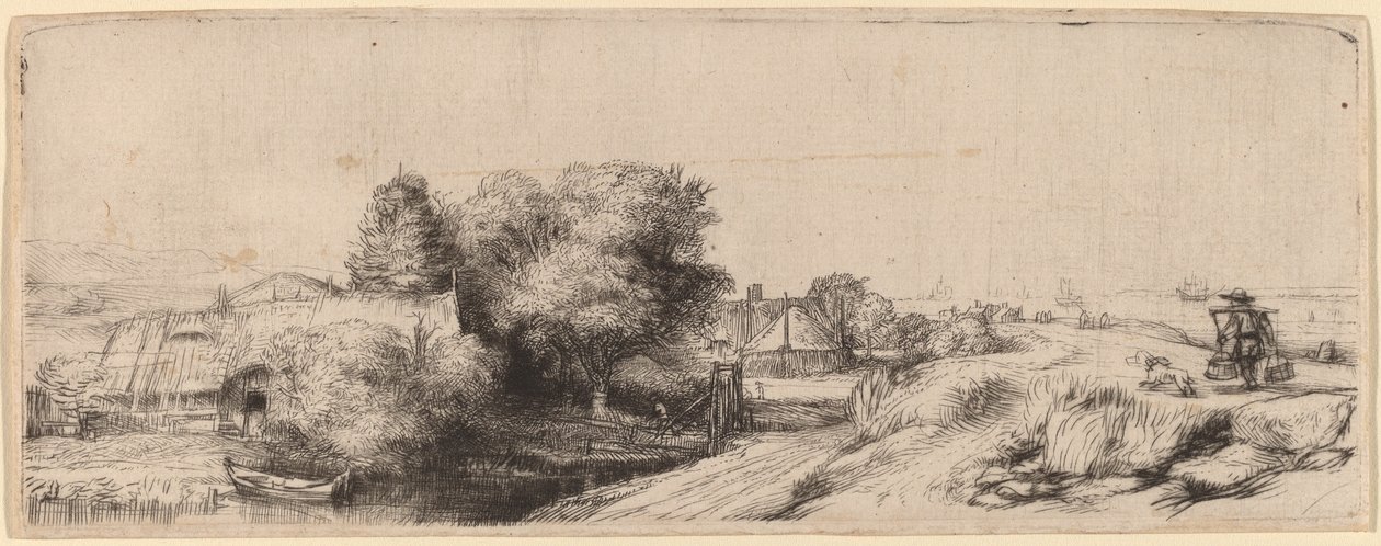 Maisema maitomiehen kanssa tekijältä Rembrandt van Rijn