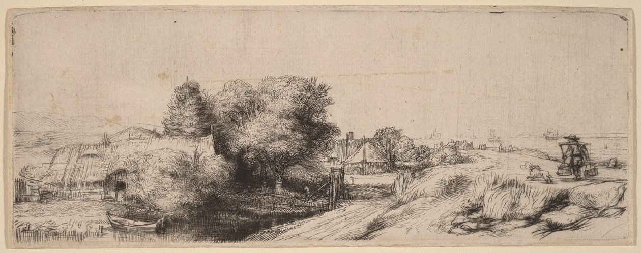 Maisema, jossa on maitomies tekijältä Rembrandt van Rijn