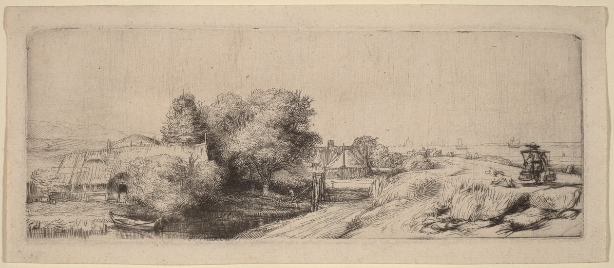 Maisema, jossa on maitomies tekijältä Rembrandt van Rijn