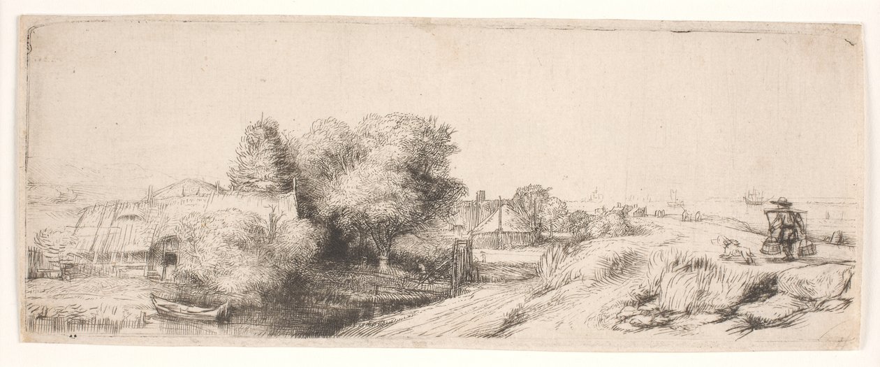 Maisema, jossa on maitomies tekijältä Rembrandt van Rijn