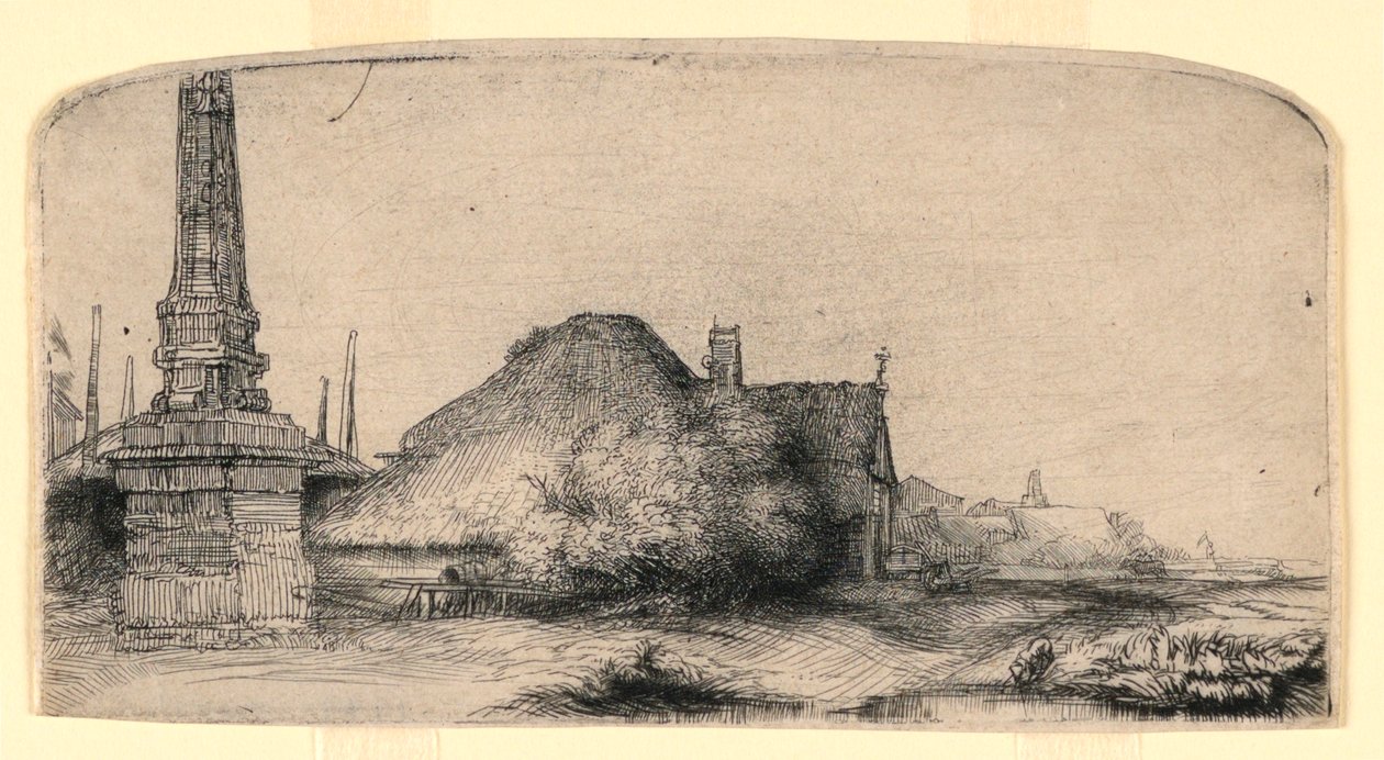 Maisema obeliskin kanssa tekijältä Rembrandt van Rijn