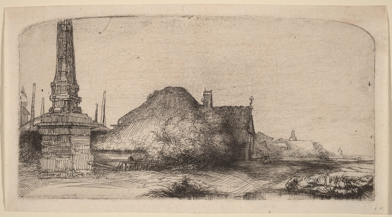 Maisema, jossa on obeliski tekijältä Rembrandt van Rijn