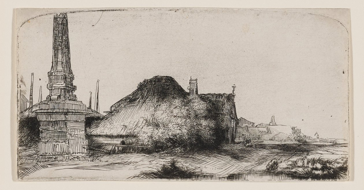 Maisema, jossa on obeliski tekijältä Rembrandt van Rijn