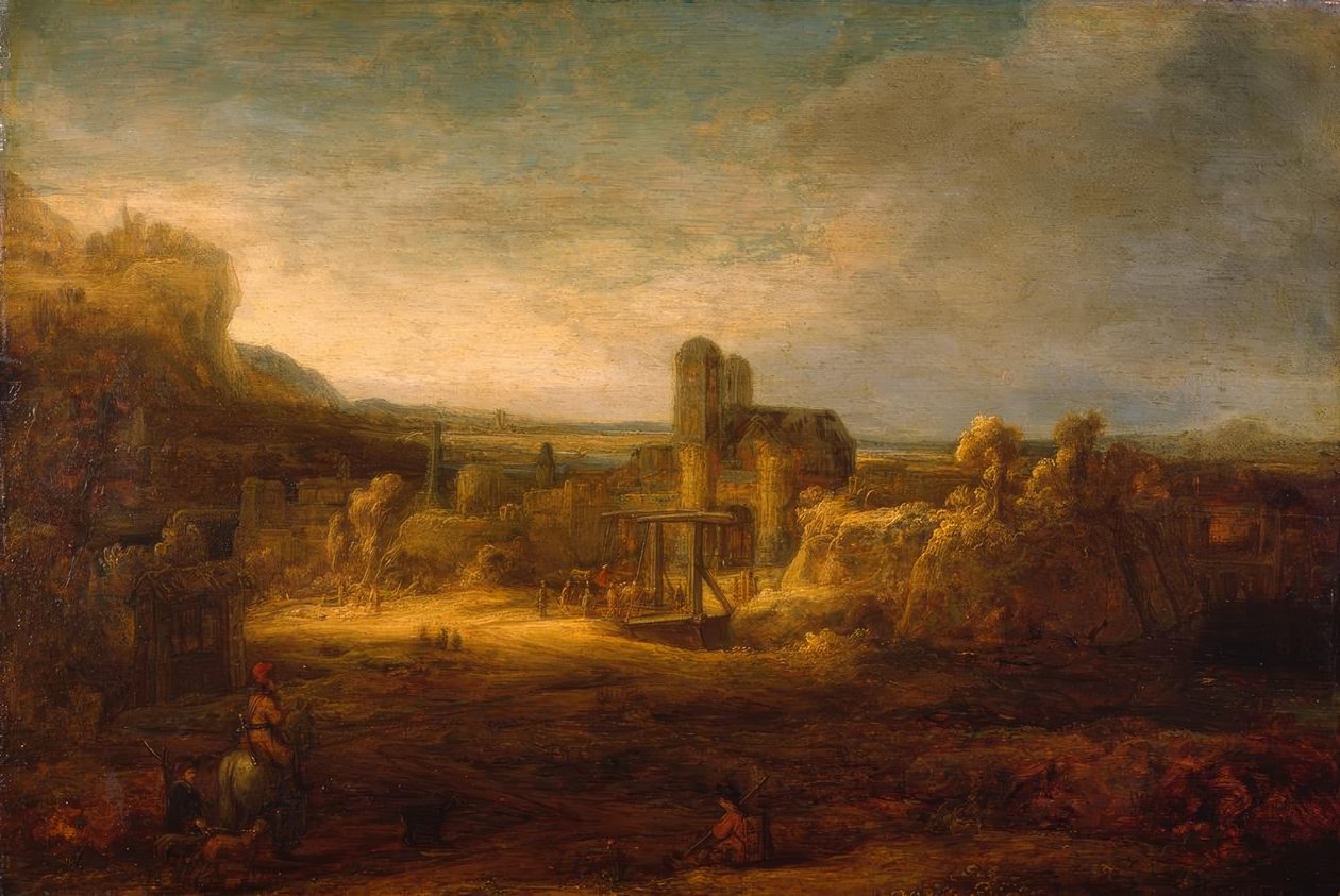 Landschaft mit einer Zugbrücke tekijältä Rembrandt van Rijn
