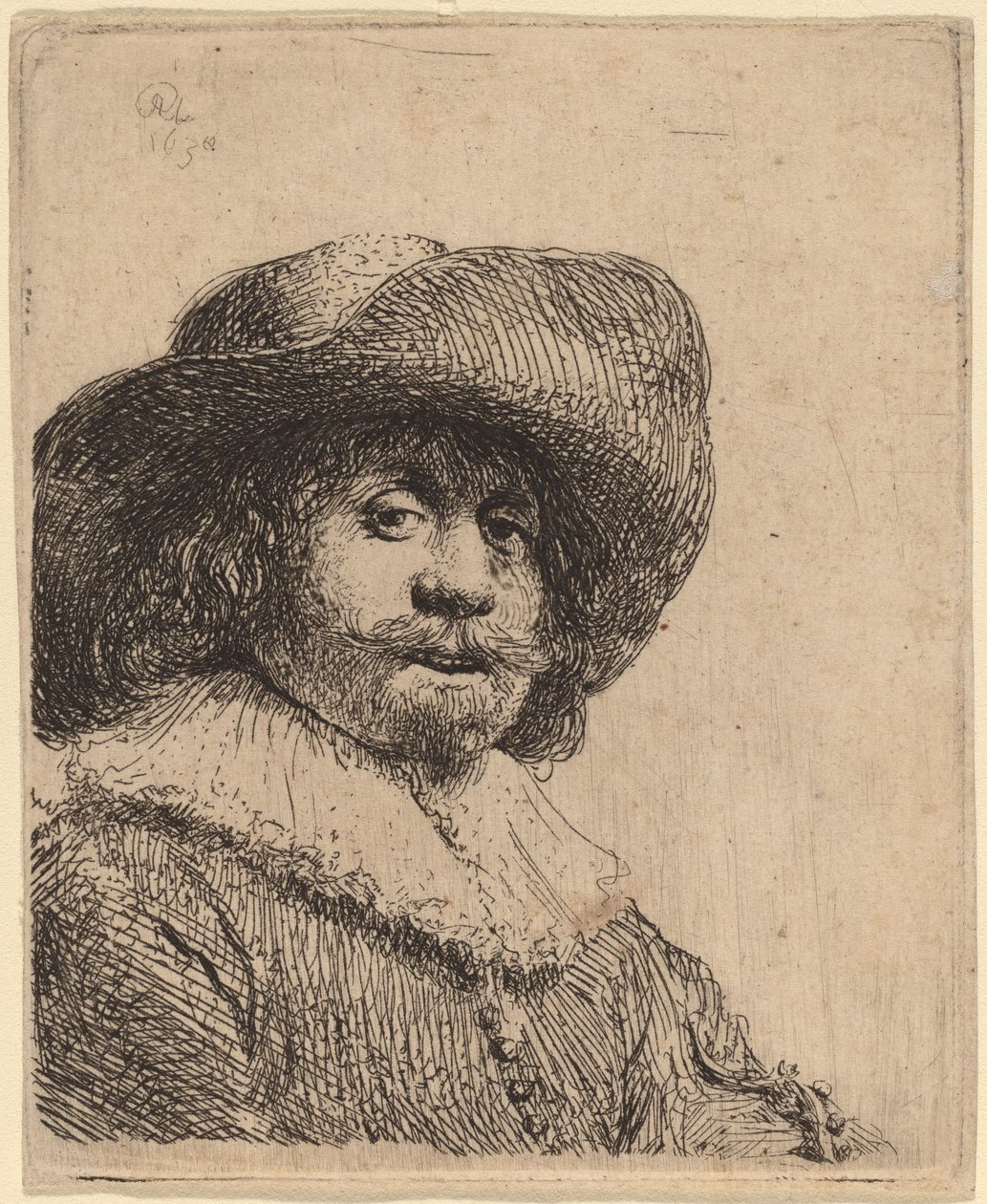 Mies leveälierisessä hatussa tekijältä Rembrandt van Rijn