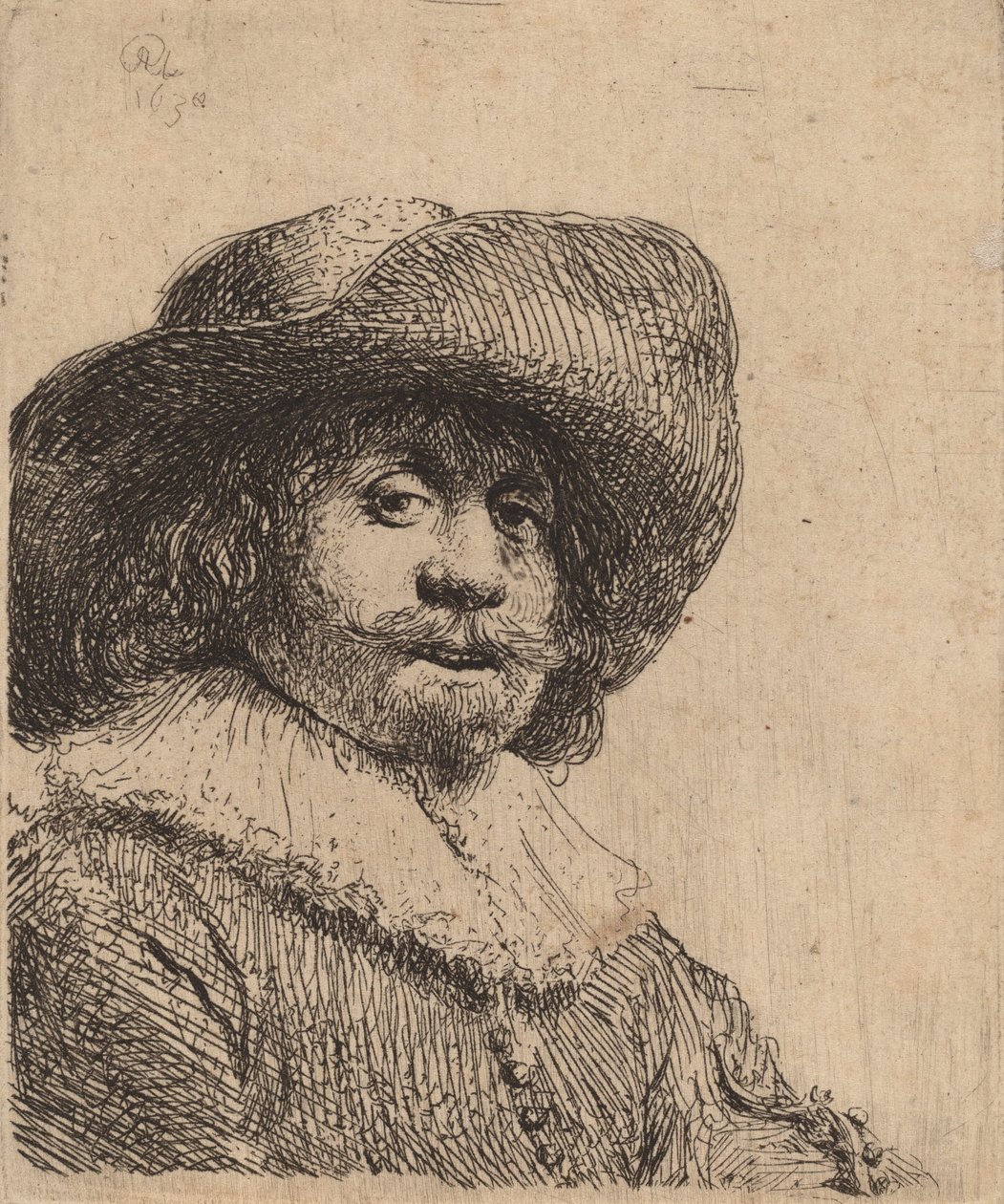 Home in a Broad-Brimmed Hat, possiblement 1638. finlandès tekijältä Rembrandt van Rijn