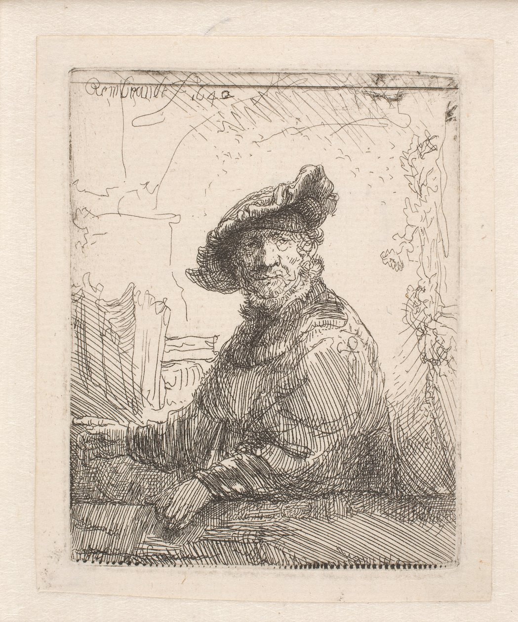 Mies lehtimajassa tekijältä Rembrandt van Rijn