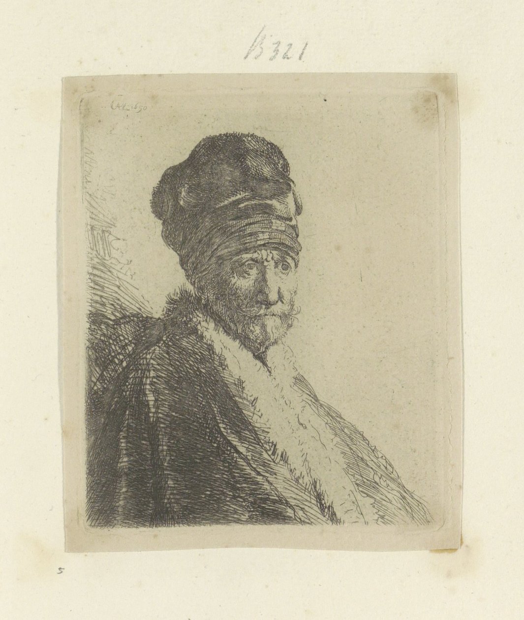 Ihminen laittaa hoge muts Kokoelma kahdeksankymmentäviisi alkuperäistä vedosta (sarjan nimi) tekijältä Rembrandt van Rijn