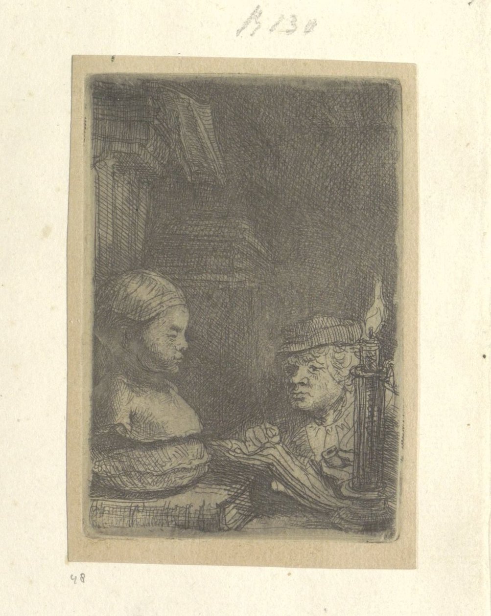 Mies, piirustus kipsimallista Recueil de quatre-vingt-cinq estampes originales (sarjan nimi) tekijältä Rembrandt van Rijn