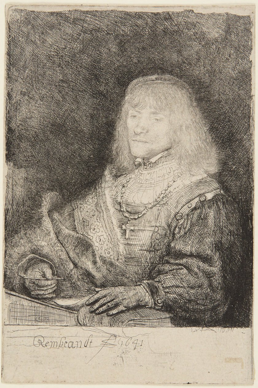 Mies, jolla on krusifiksi ja ketju tekijältä Rembrandt van Rijn