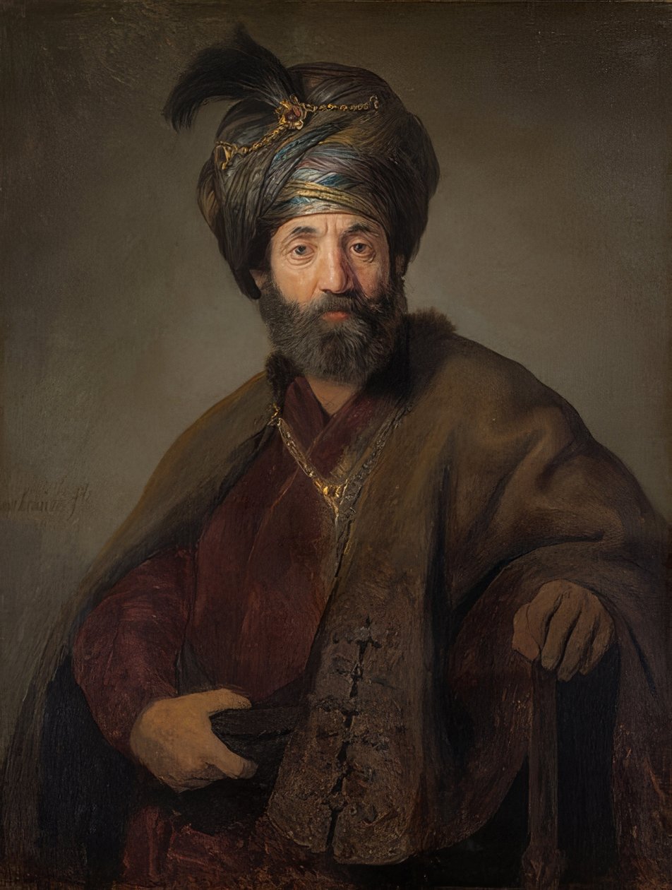 Mies itämaisessa asussa. Noin 1635 tekijältä Rembrandt van Rijn