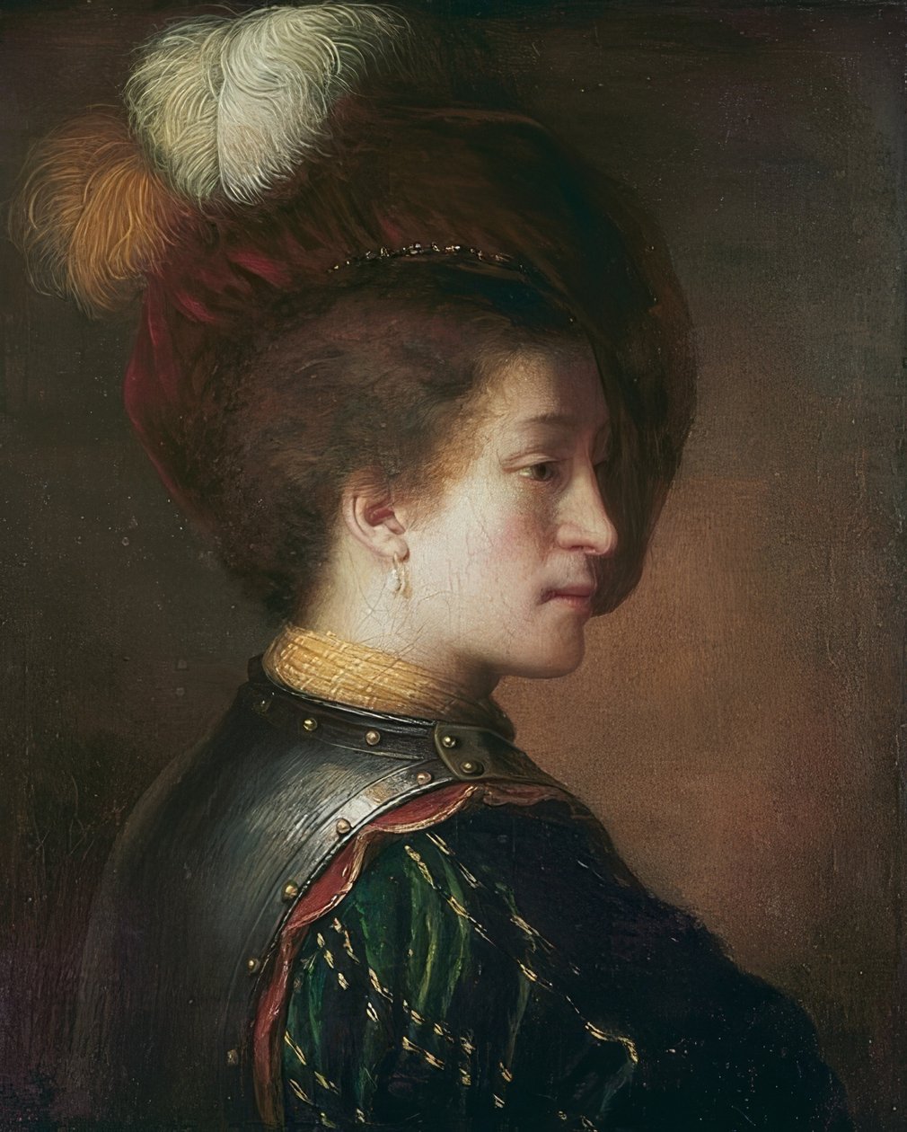 Mies, jolla on höyhenhattu tekijältä Rembrandt van Rijn