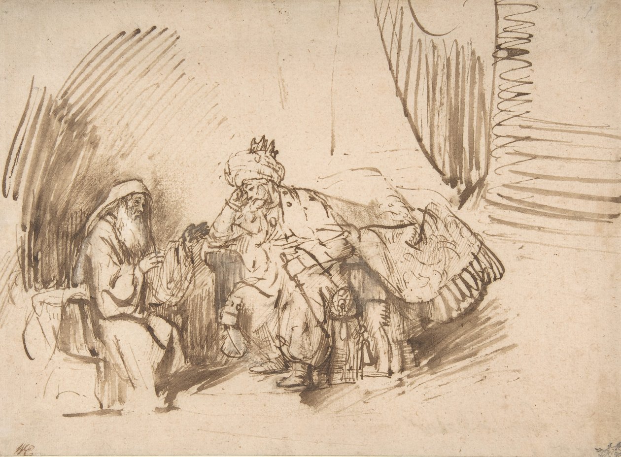 Nathan varoittaa Davidia, 1650-55. tekijältä Rembrandt van Rijn