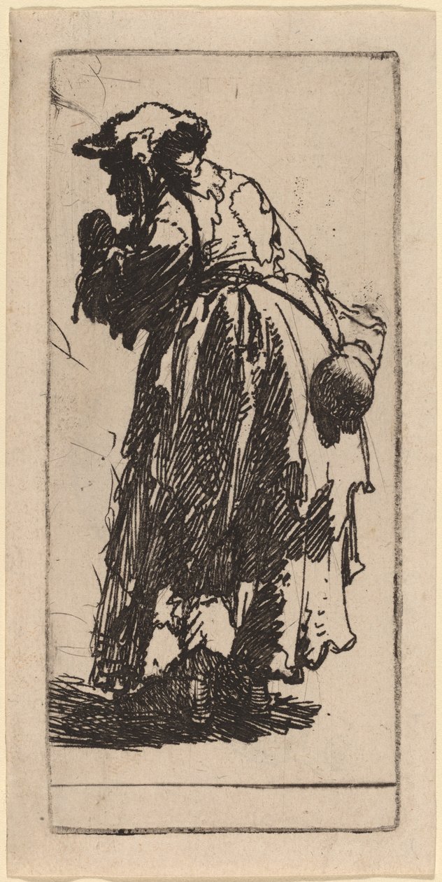 Vanha kerjäläinen ja kurpitsa tekijältä Rembrandt van Rijn