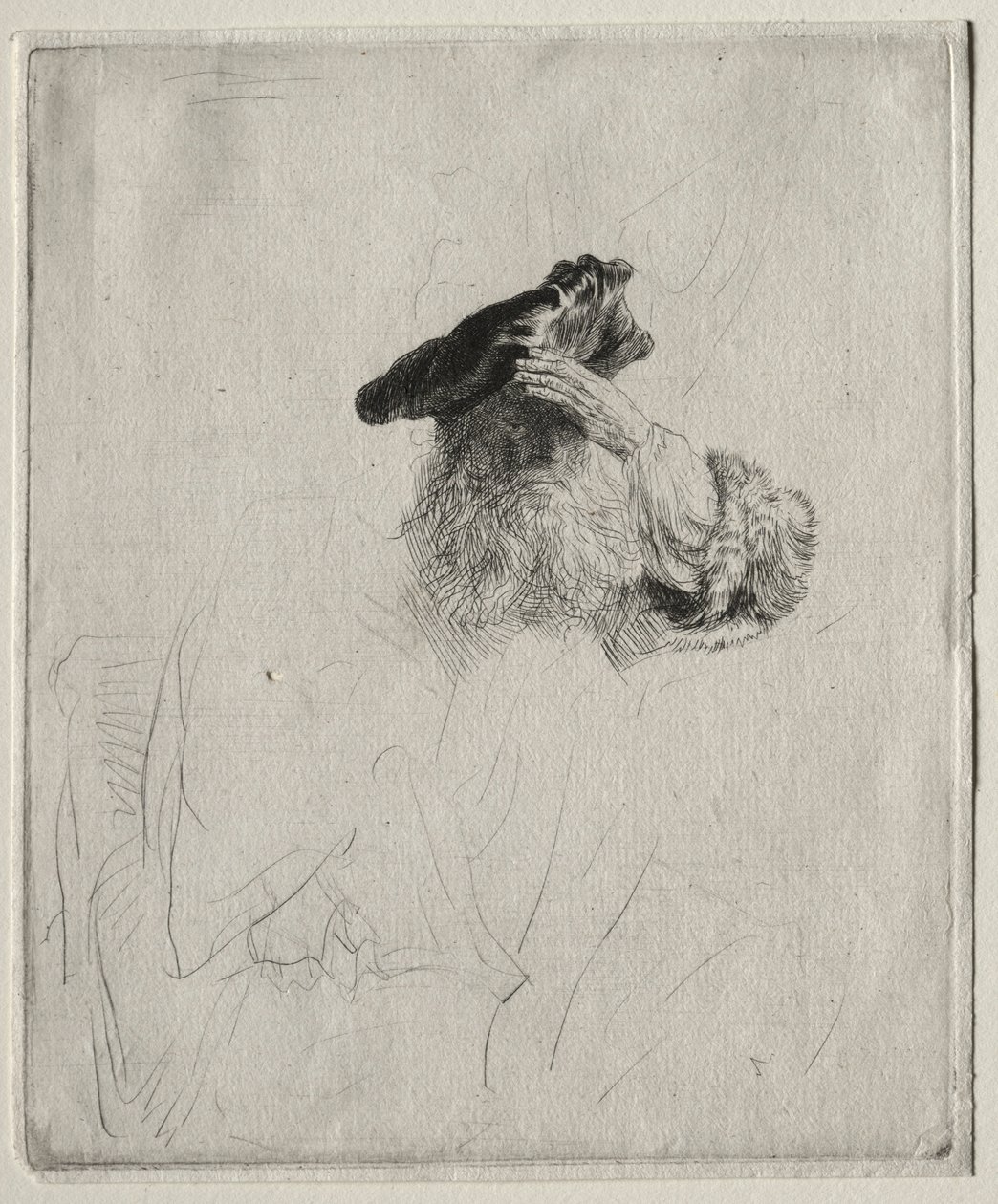 Vanha mies varjostaa silmänsä kädellä, c. 1639. tekijältä Rembrandt van Rijn