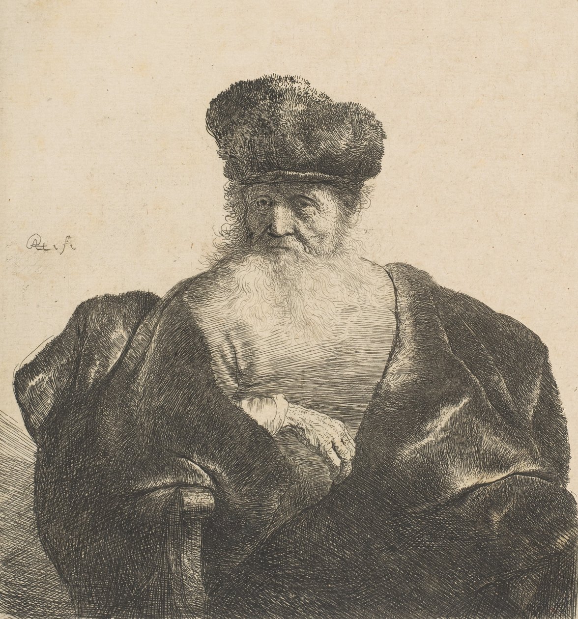 Vanha mies, jolla on parta, turkislakka ja samettiviitta, n. 1631, n. 1631. tekijältä Rembrandt van Rijn