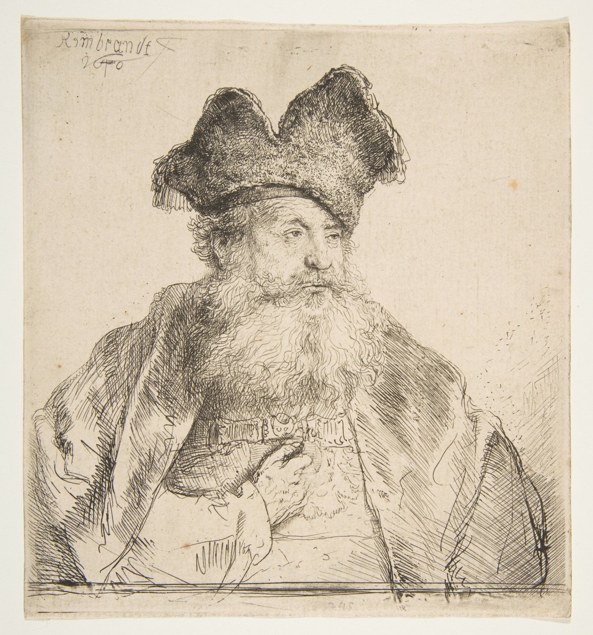 Vanha mies, jolla on jaettu turkislakka. tekijältä Rembrandt van Rijn