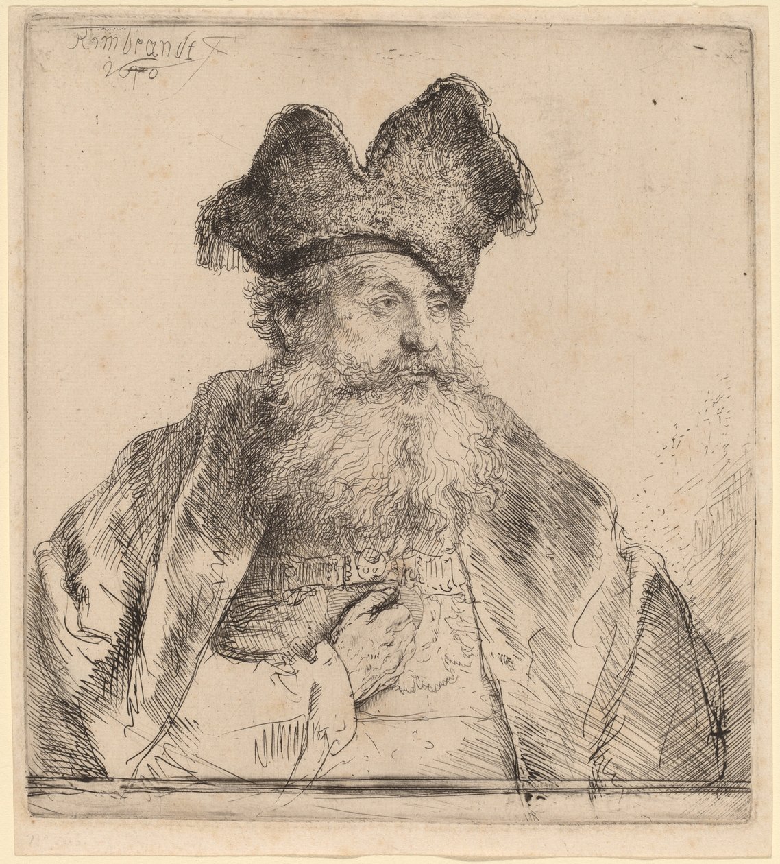 Ancià amb una pell dividida Capfinnish tekijältä Rembrandt van Rijn