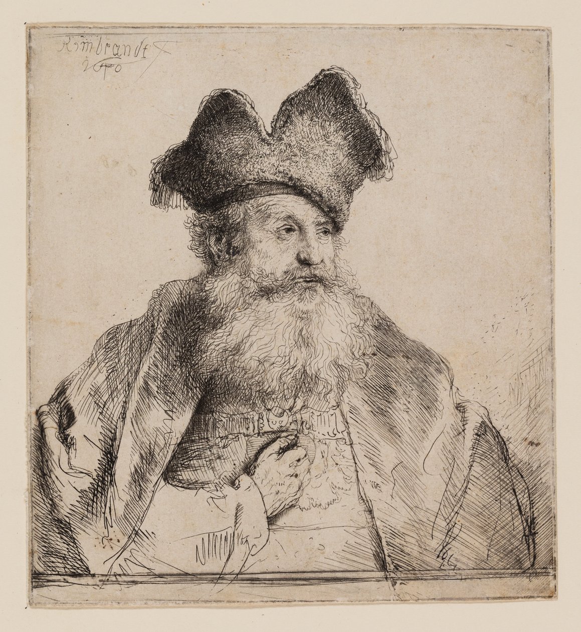 Vanha mies, jolla on jaettu turkislakka tekijältä Rembrandt van Rijn