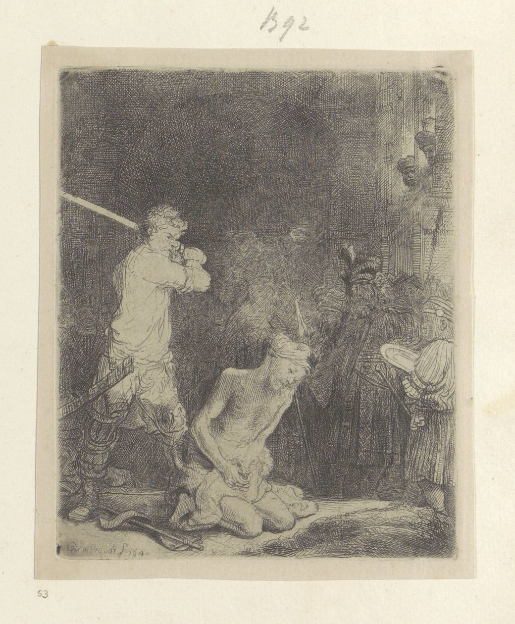 Onthoofding van Johannes de Doper Kokoelma kahdeksankymmentäviisi alkuperäistä vedosta (sarjan nimi) tekijältä Rembrandt van Rijn
