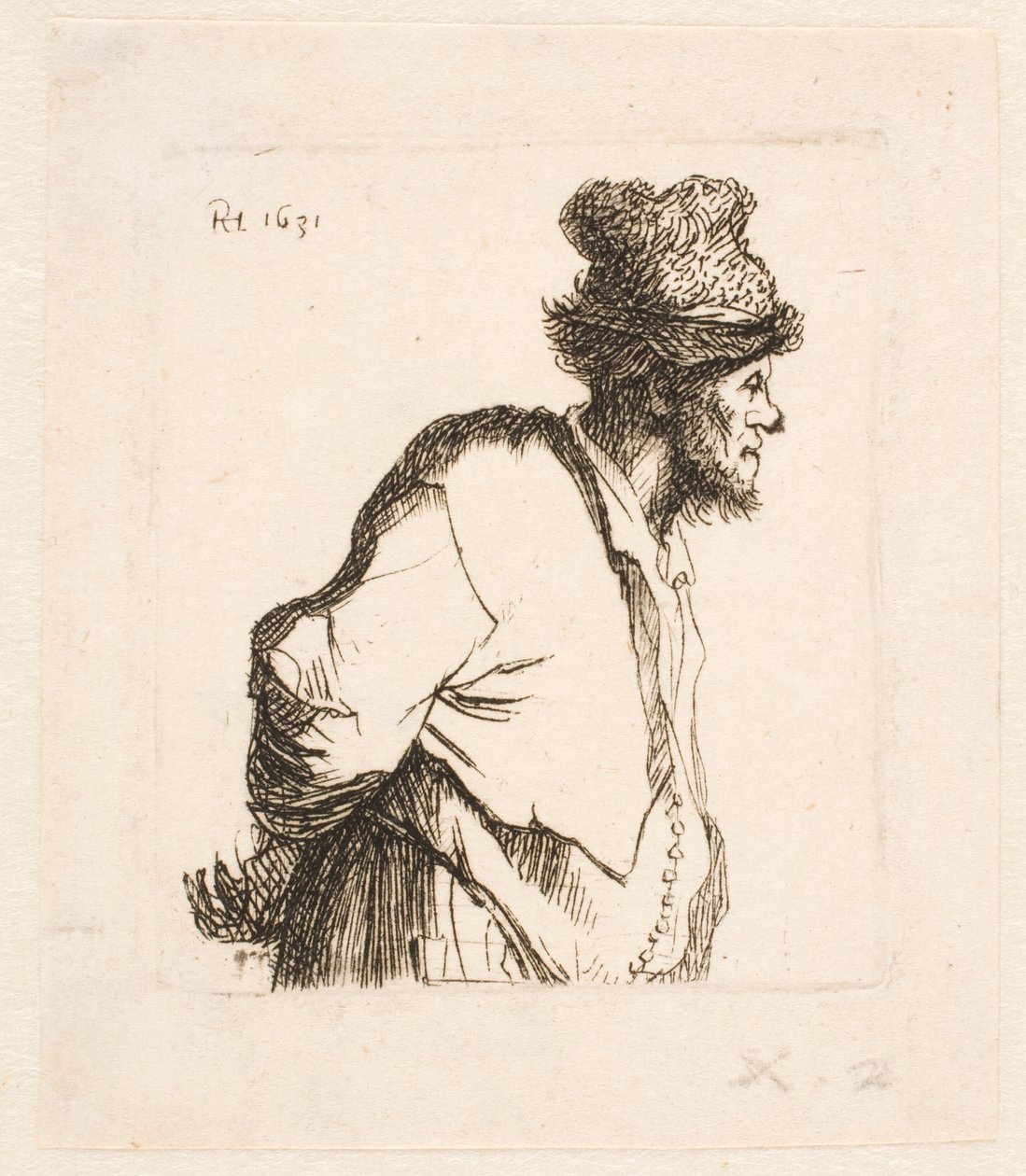 Maanviljelijä, kädet selän takana tekijältä Rembrandt van Rijn