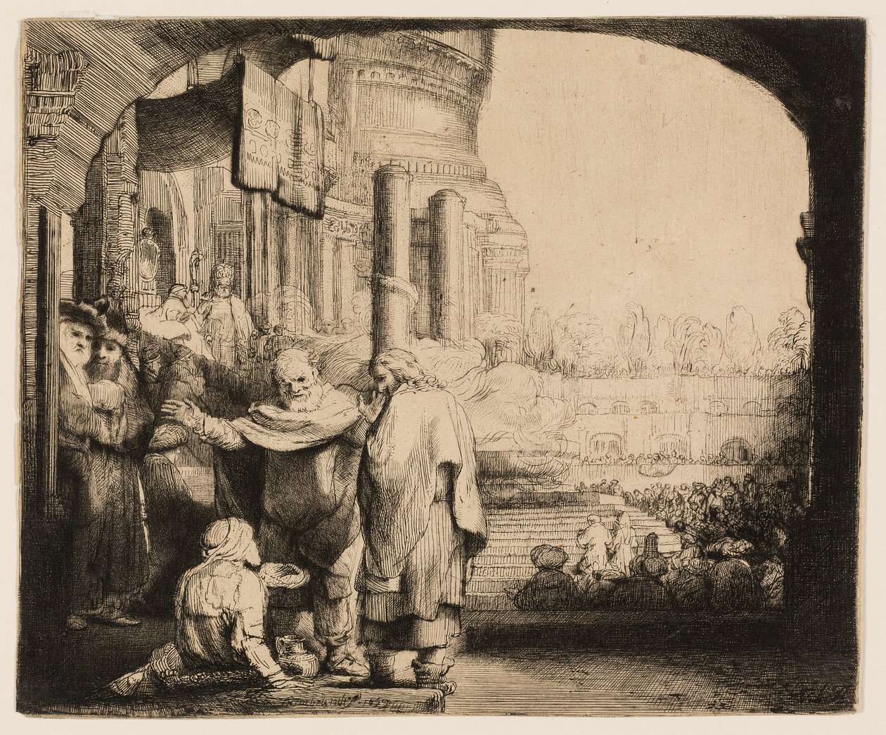 Pietari ja Johannes parantavat rampaa temppelin portilla tekijältä Rembrandt van Rijn
