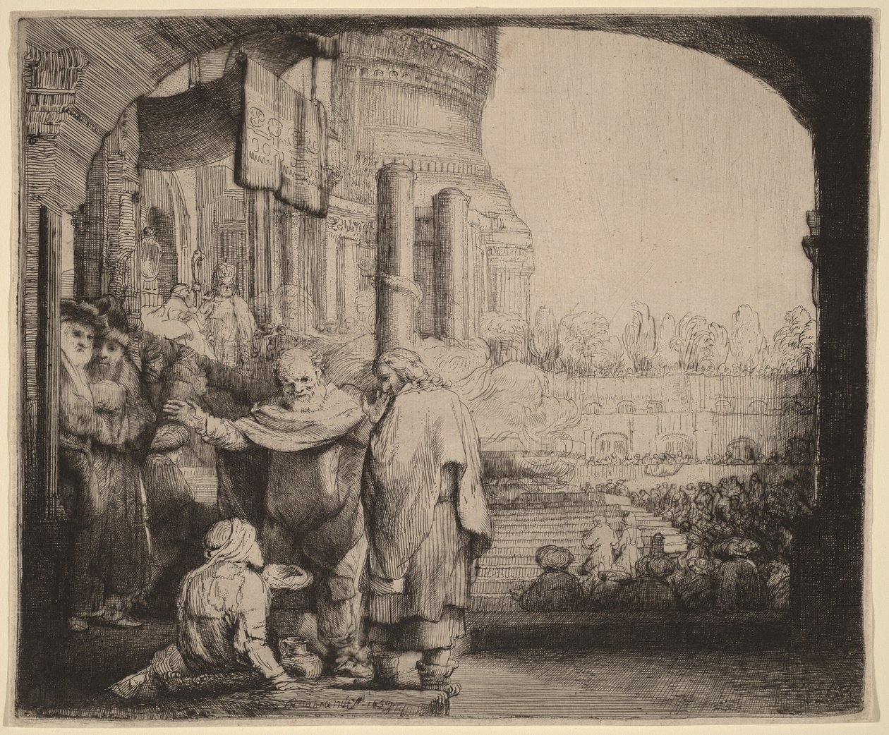 Pietari ja Johannes parantavat raajarin temppelin portilla tekijältä Rembrandt van Rijn