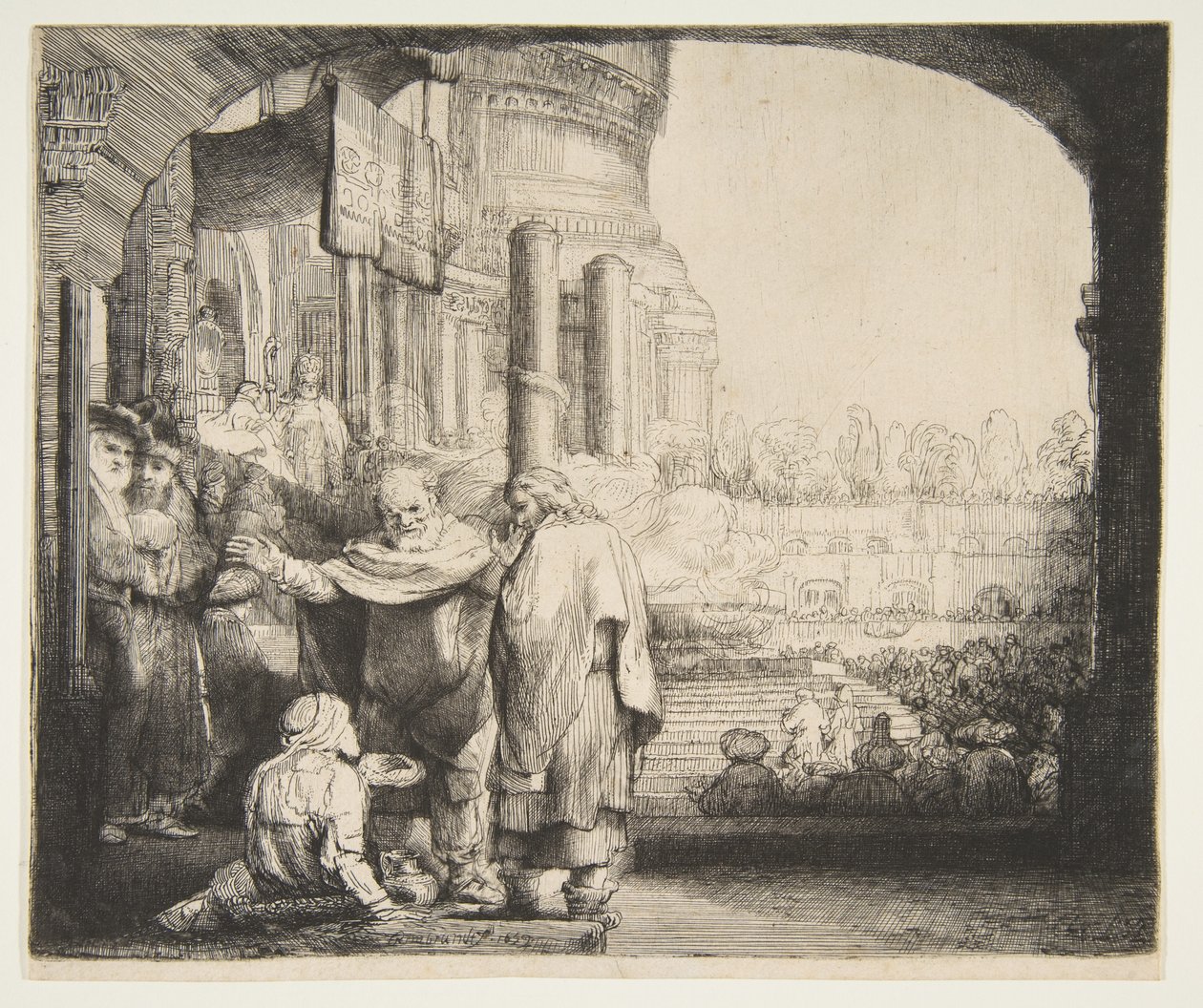 Pietari ja Johannes parantavat rampaa temppelin portilla, 1659. tekijältä Rembrandt van Rijn