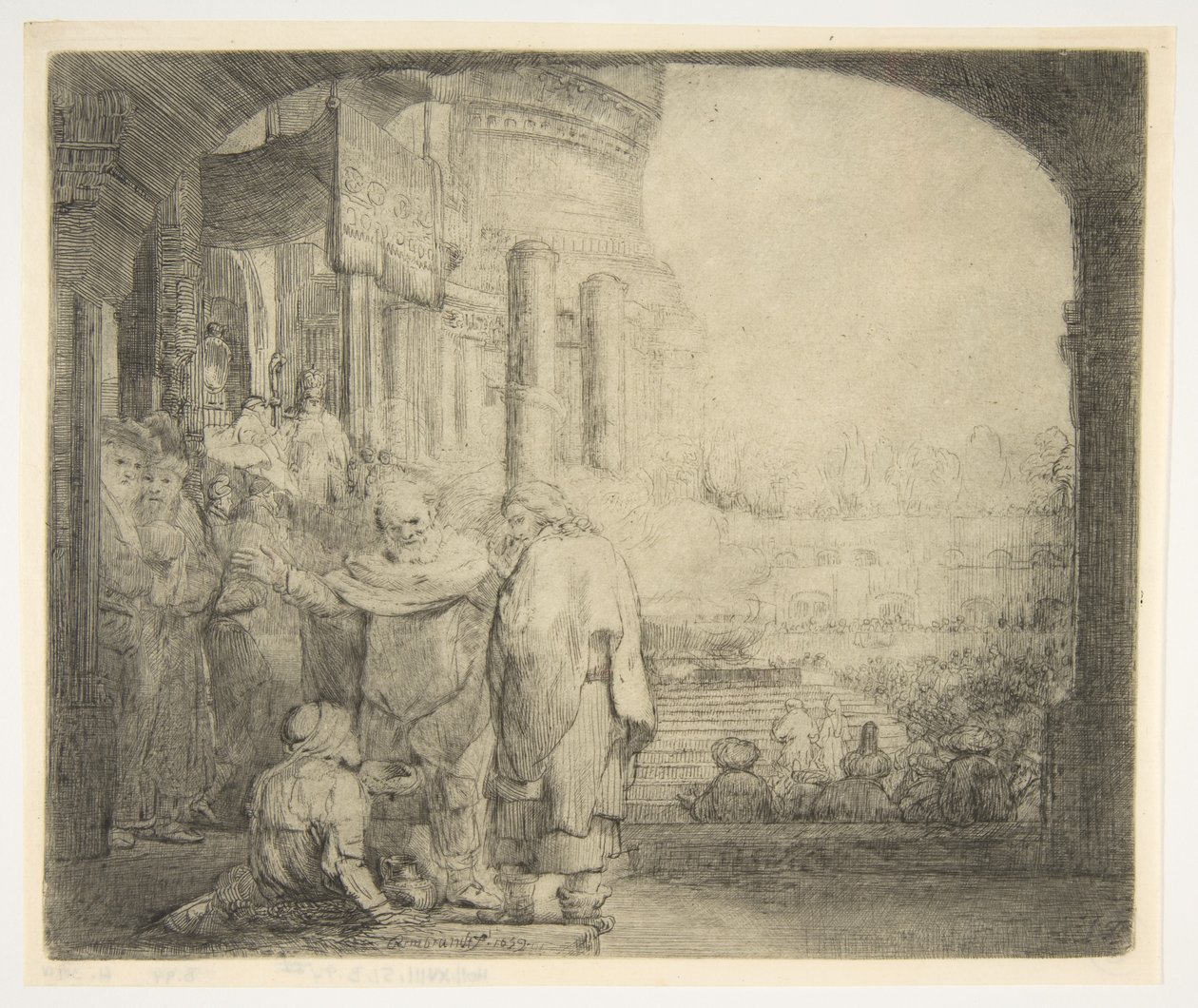 Pietari ja Johannes parantavat rampaa temppelin portilla, 1659. tekijältä Rembrandt van Rijn