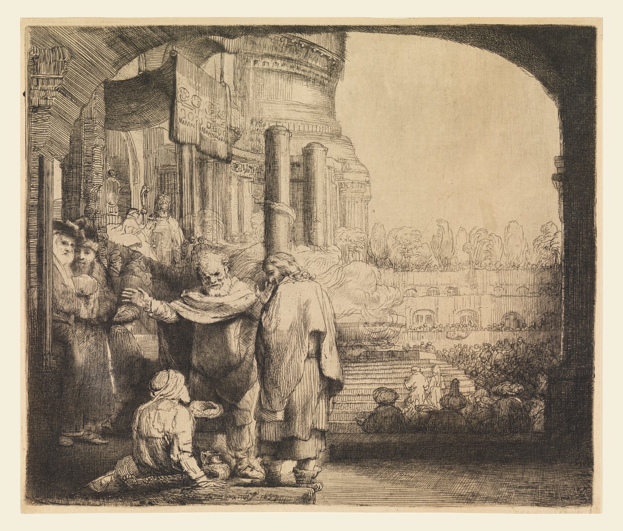 Pietari ja Johannes temppelin portilla tekijältä Rembrandt van Rijn