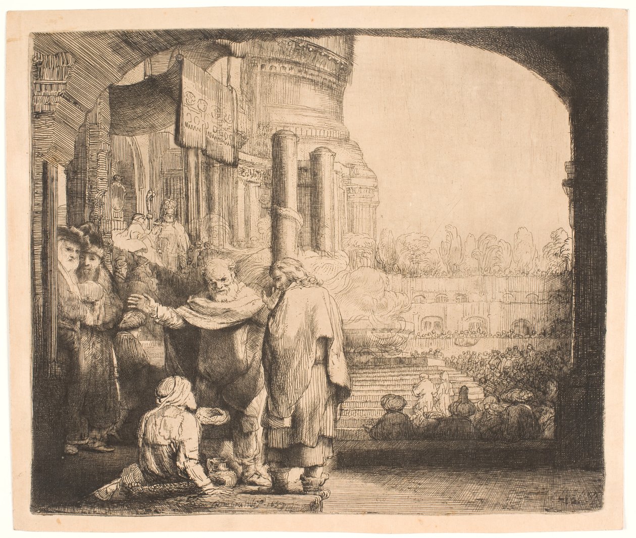 Pietari ja Johannes parantavat rampaa temppelin portilla tekijältä Rembrandt van Rijn