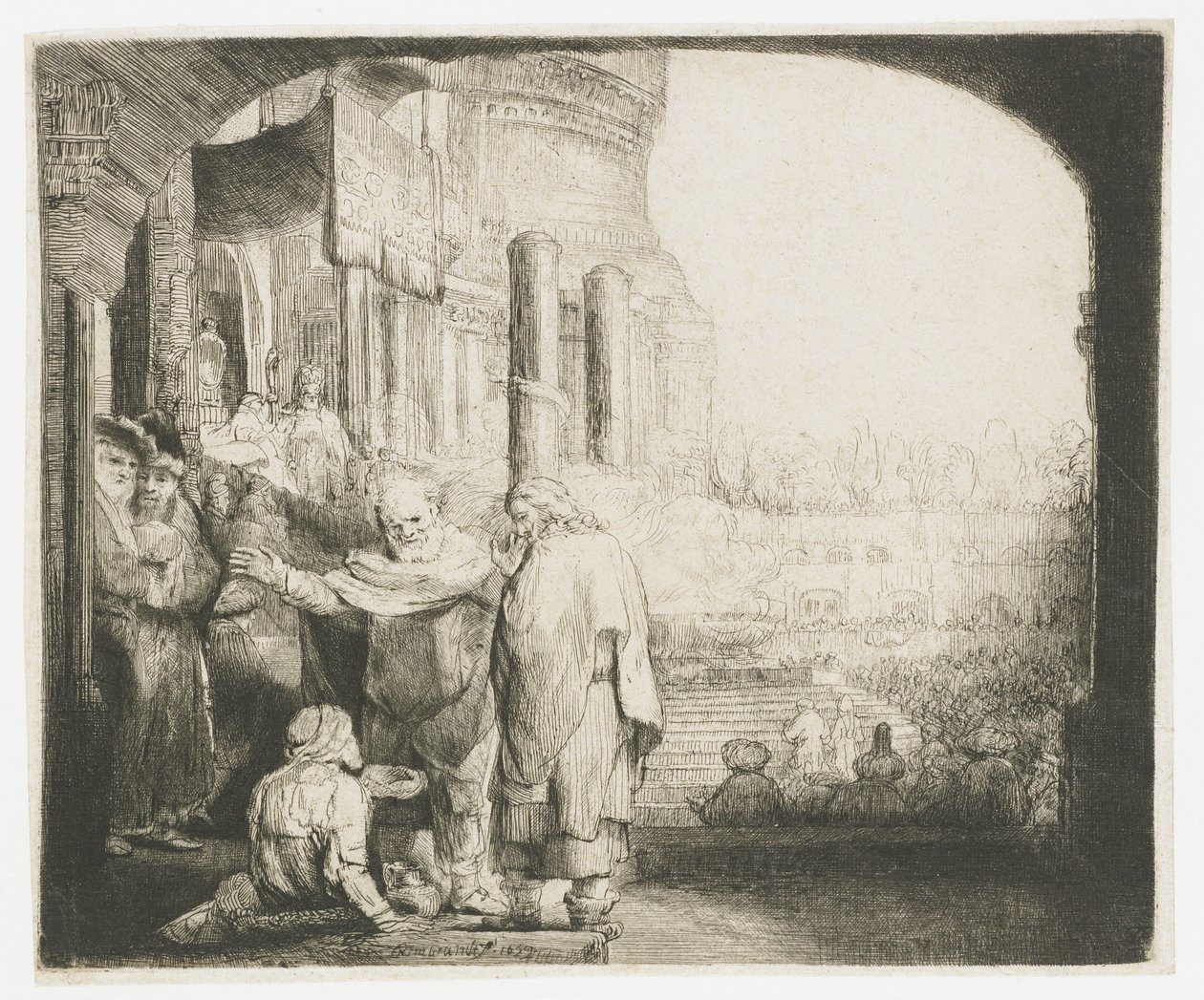 Pietari ja Johannes parantavat rampaa temppelin portilla tekijältä Rembrandt van Rijn