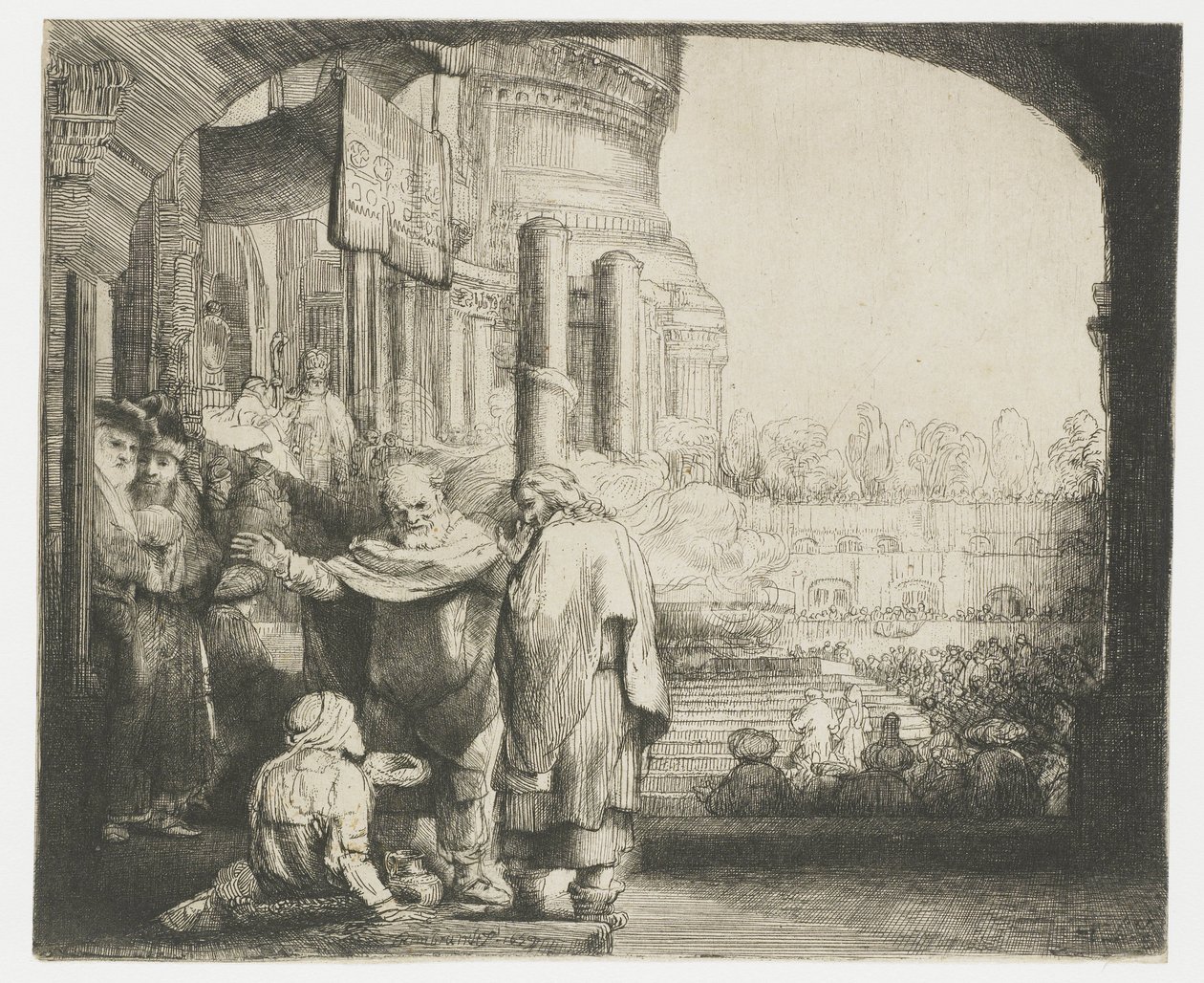 Pietari ja Johannes parantavat rampaa temppelin portilla tekijältä Rembrandt van Rijn