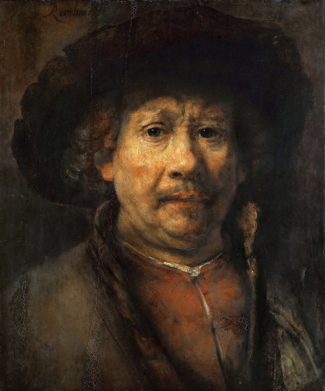 Pieni omakuva - Pieni omakuva, kirjoittanut Rembrandt van Rhijn (1606-1669). Öljy puulle, n. 1657. Koko: 48x40,6 cm. Taidehistoriallinen museo, Wien tekijältä Rembrandt van Rijn