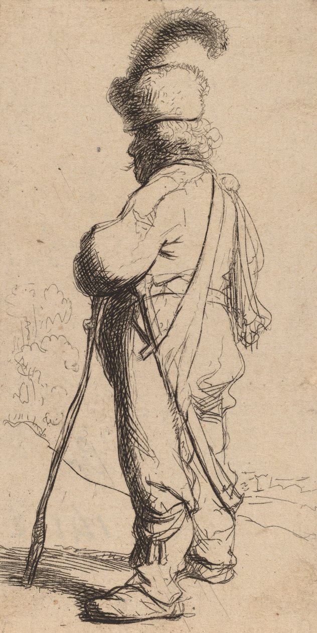 Puolalainen nojaten kepille, n. 1632. tekijältä Rembrandt van Rijn