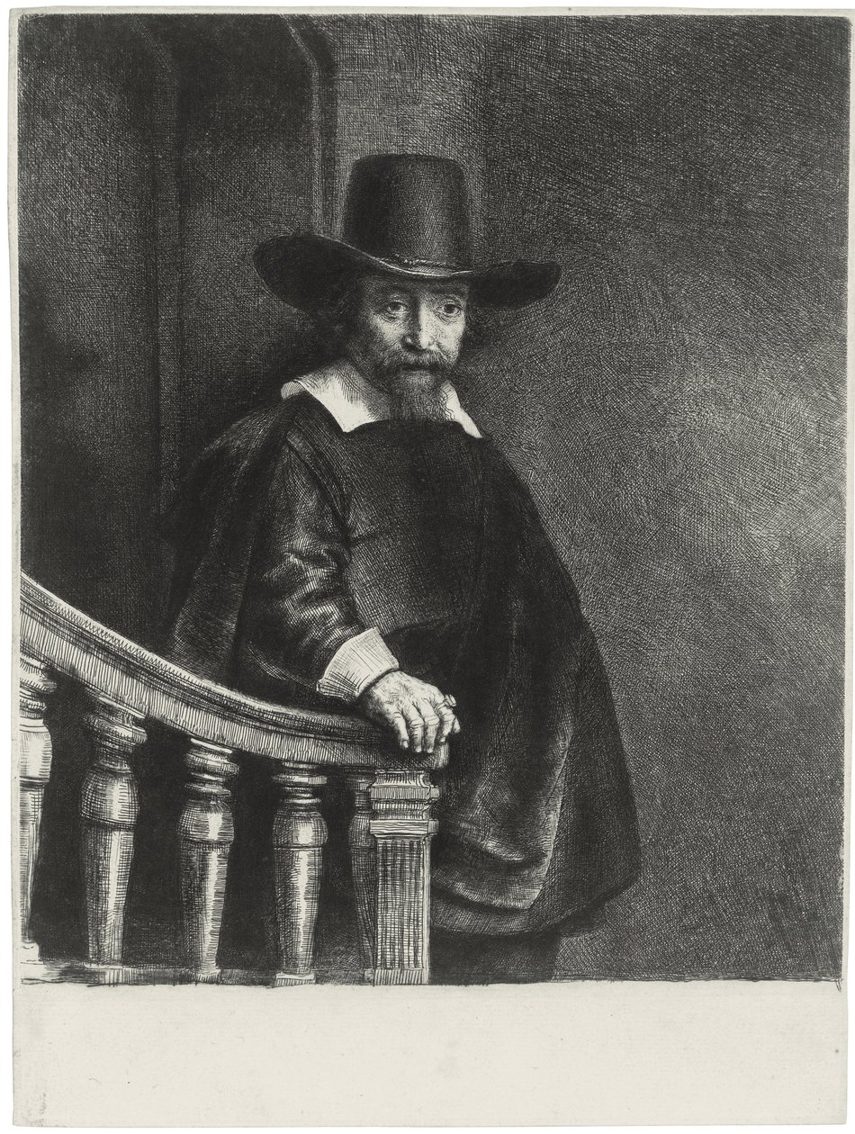 ""Tohtori Buenon muotokuva"" Muotokuva lääkäristä ja kirjailijasta tohtori Ephraim Buenosta (Ephraim Bueno, juutalainen lääkäri) Kaiverrus Rembrandt van Rhijn (1606-1669) tekijältä Rembrandt van Rijn