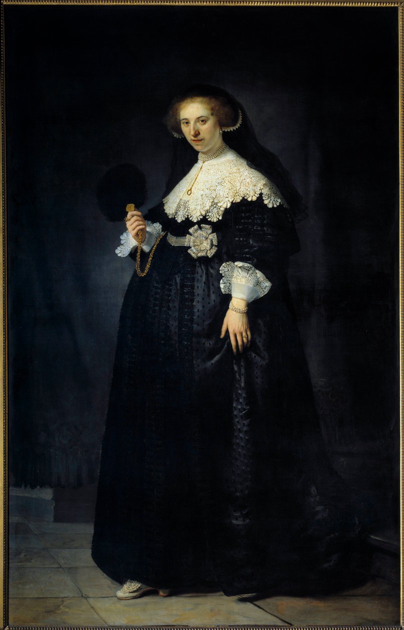 Muotokuva en pied de Oopjen Coppit, nainen, Maertens Soolmans Harmensz van Rijn dit Rembrandtin maalaus (1606-1669) tekijältä Rembrandt van Rijn
