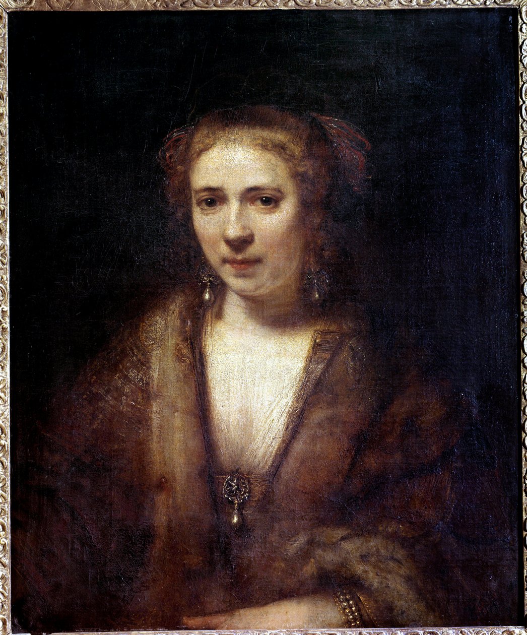Hendrickje Stoffelsin (1625-1663) muotokuva samettibaretissa, taidemaalari Harmensz Van Rijn Rembrandtin (1606-1669) maalaus 1600-luvun su. 0,61 x 0,74 m tekijältä Rembrandt van Rijn