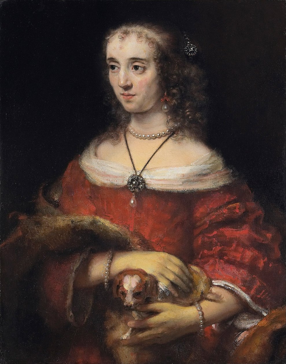 Naisen muotokuva sylikoiran kanssa, n. 1665 tekijältä Rembrandt van Rijn